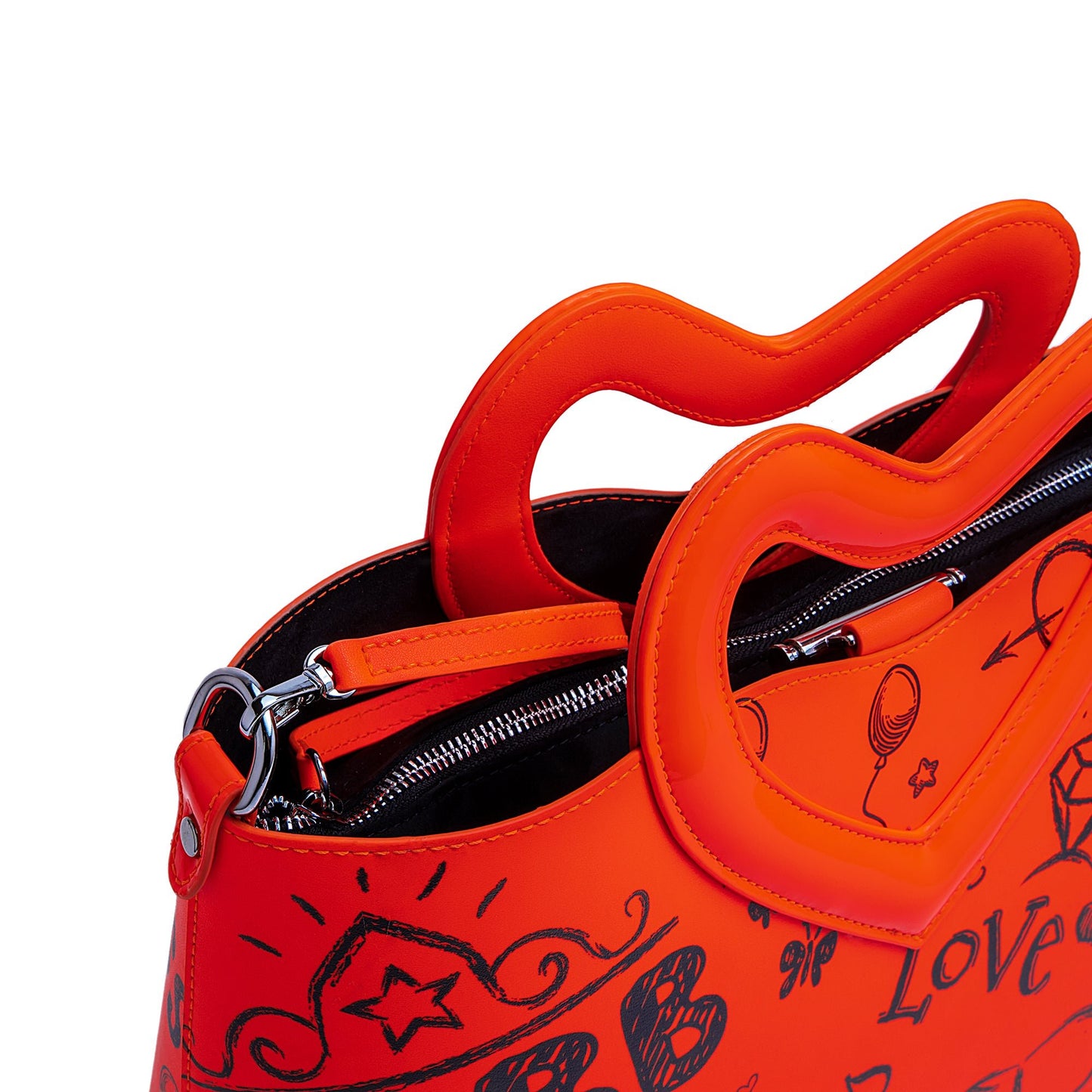 BLACKBOARD Borsa a tracolla o a mano REBB Love Orange, manico a cuore - REBB Store