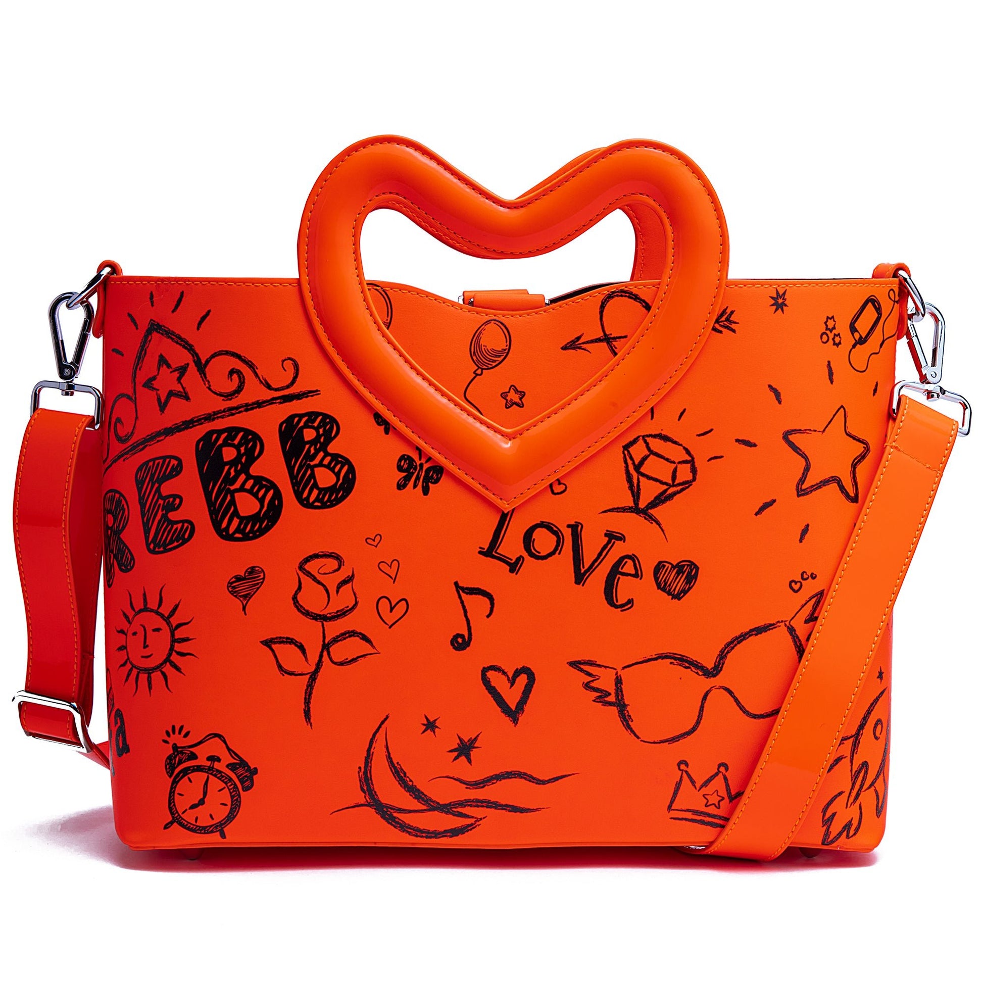 BLACKBOARD Borsa a tracolla o a mano REBB Love Orange, manico a cuore - REBB Store