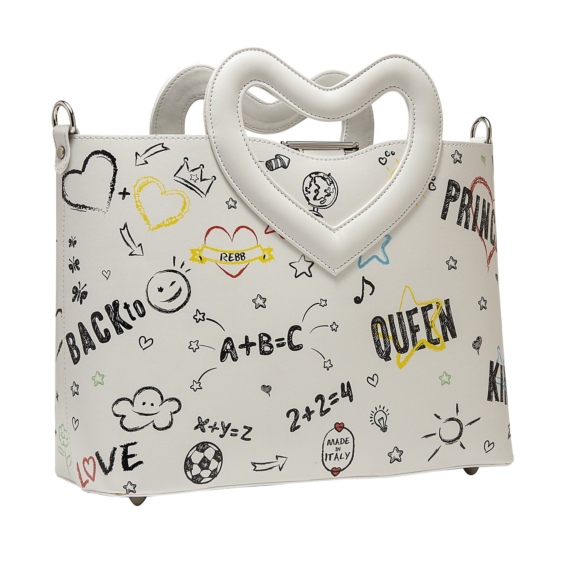 Borsa a tracolla o a mano bianca con manico a cuore, Love Blackboard - REBB Store