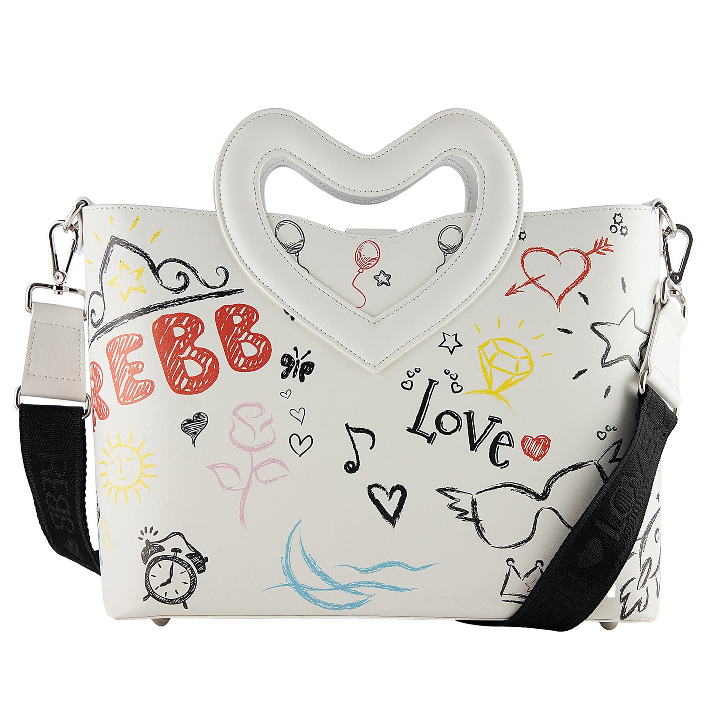 Borsa a tracolla o a mano bianca con manico a cuore, Love Blackboard - REBB Store