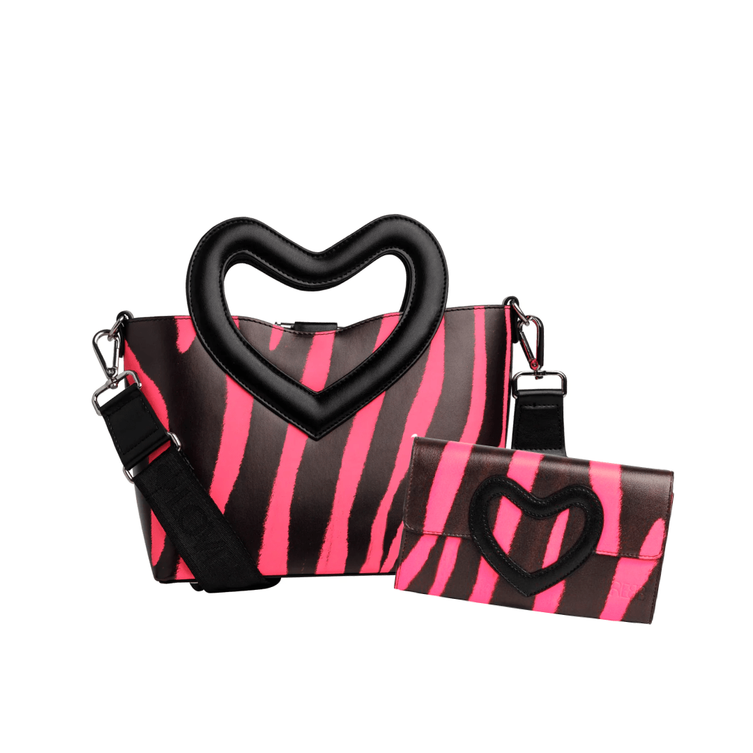 Borsa Love Animalier Fluo Fuxia con portafoglio abbinato - REBB Store