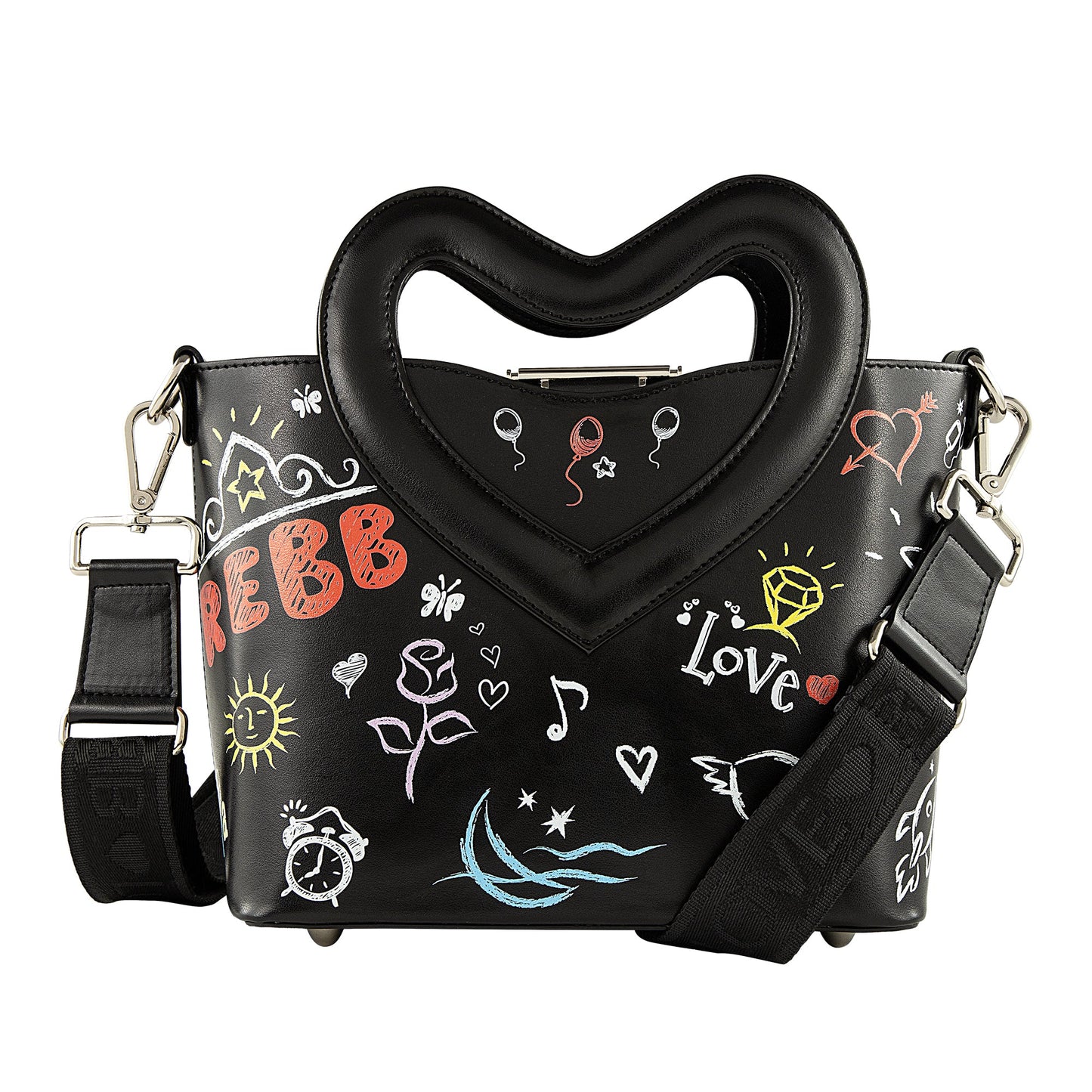 Love Blackboard nero, mini borsa a tracolla o a mano con manico a cuore - REBB Store