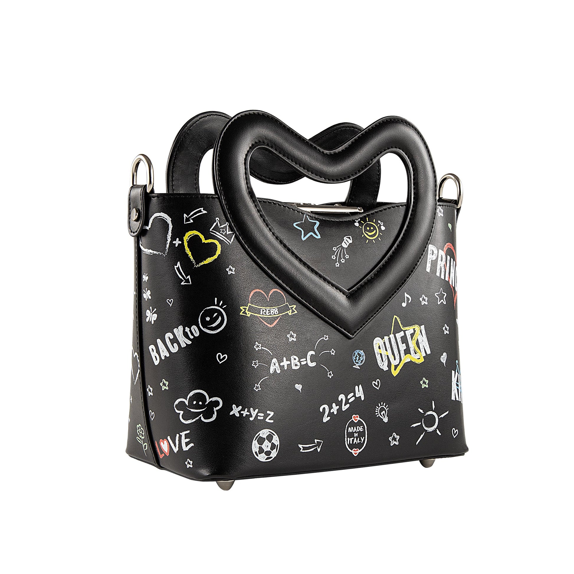 Love Blackboard nero, mini borsa a tracolla o a mano con manico a cuore - REBB Store