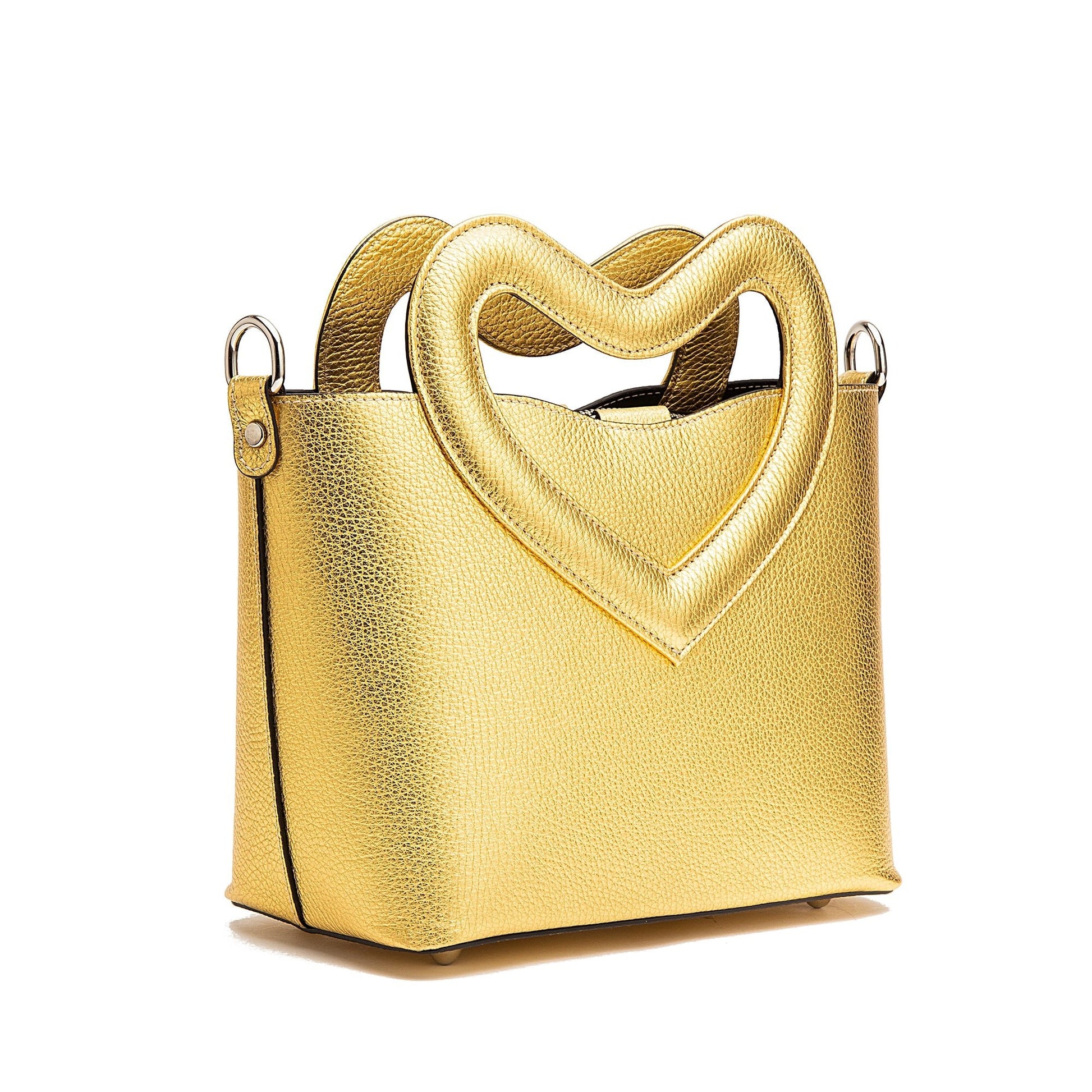 Love Metal, mini borsa dorata a tracolla o a mano con inserto a cuore - REBB Store