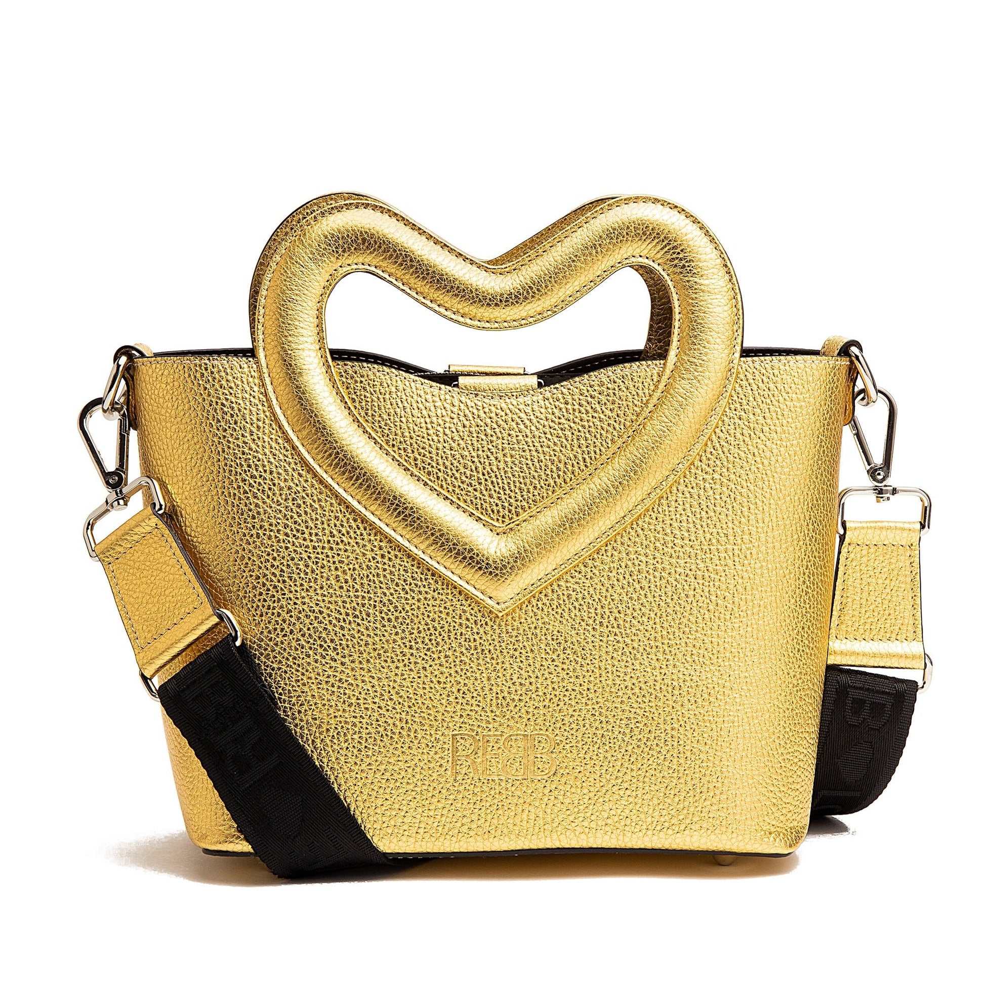 Love Metal, mini borsa dorata a tracolla o a mano con inserto a cuore - REBB Store