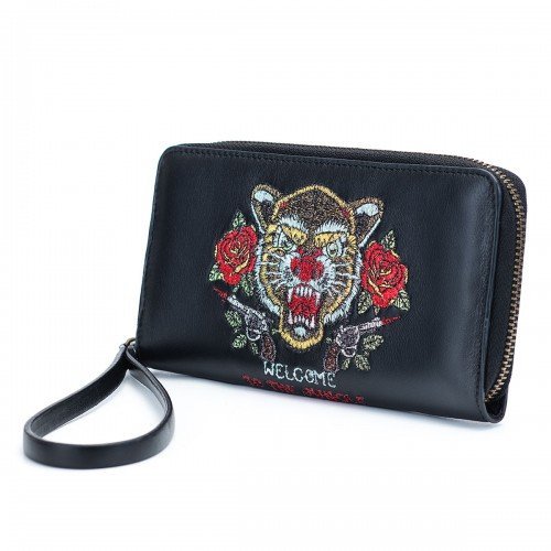 Portafogli Tattoo Tigre con Ricamo LUXURY - Colore Nero - Pelle Liscia - REBB Store