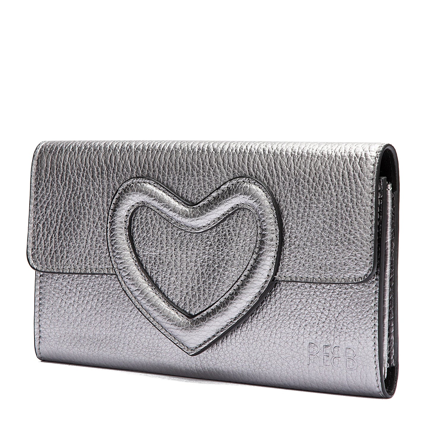 Portafoglio Love Metal in pelle grigia con inserto a cuore - REBB Store