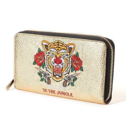 Portafoglio TATOO LUXURY, pelle oro con ricamo tigre - REBB Store