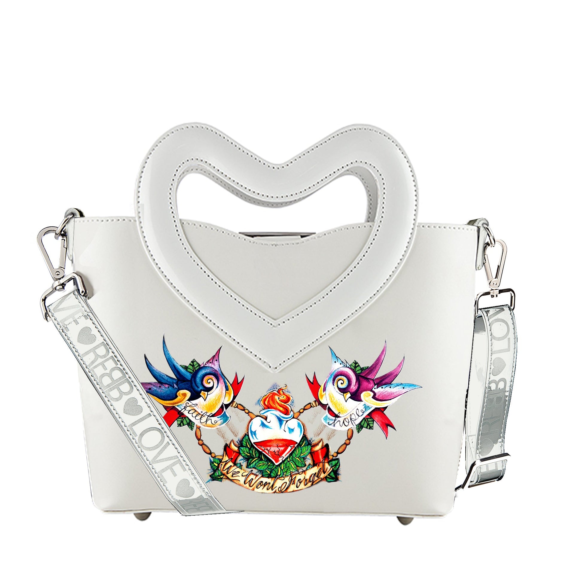 REBB LOVE, Borsa piccola bianca, stampa passeri - REBB Store