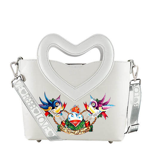 REBB LOVE, Borsa piccola bianca, stampa passeri - REBB Store