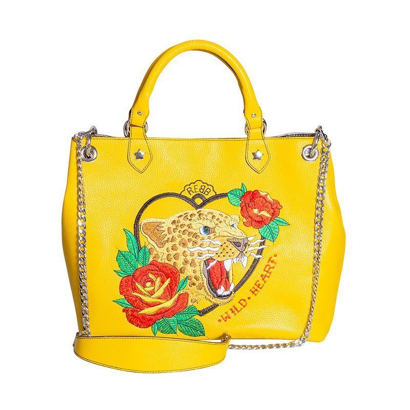 Shopper Donna Tattoo Leopardo - Colore Giallo - Vera Pelle - REBB Store