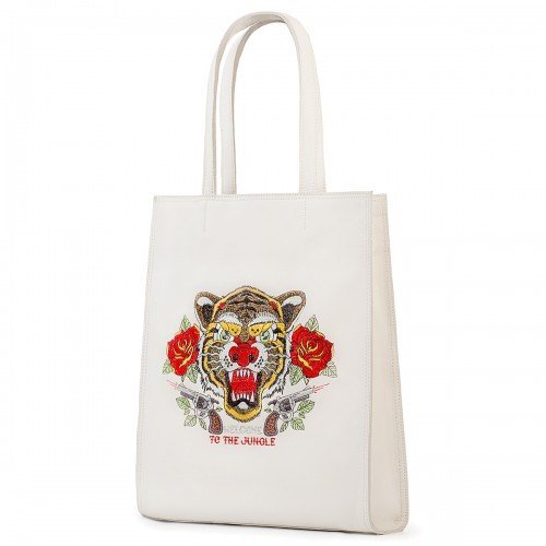 Shopper Tattoo Tigre - Colore Bianco - Pelle Liscia - REBB Store