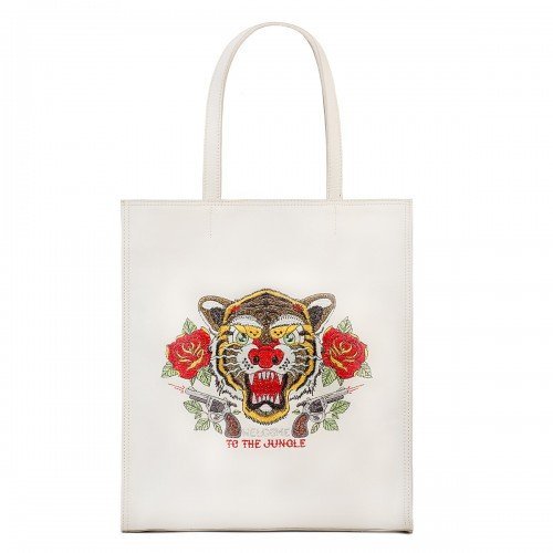 Shopper Tattoo Tigre - Colore Bianco - Pelle Liscia - REBB Store