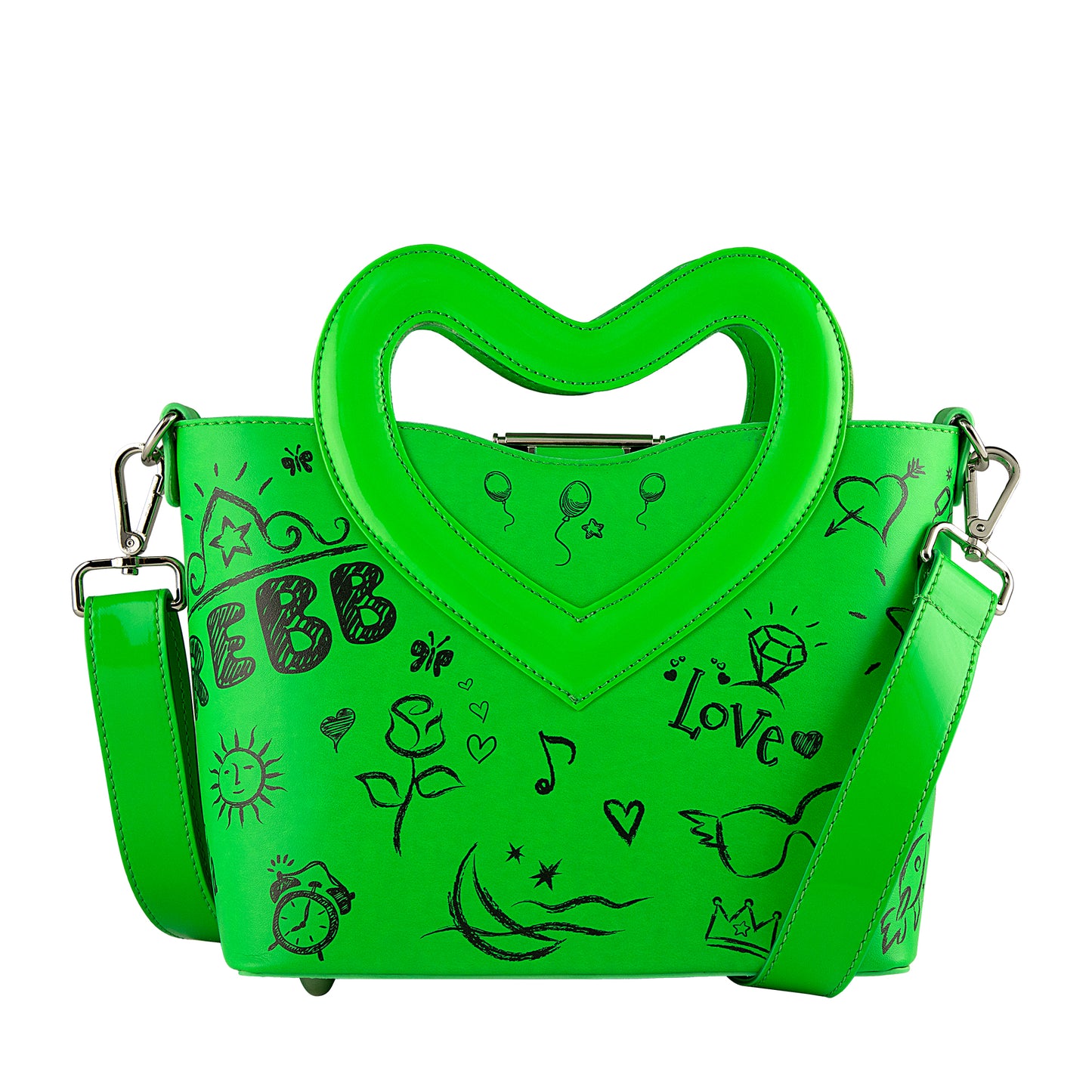 Love Blackboard Green, mini borsa a tracolla o a mano con manico a cuore