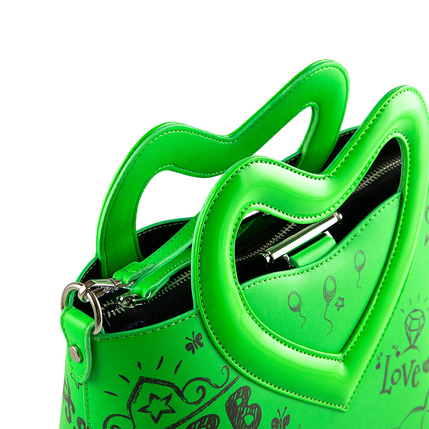 Love Blackboard Green, mini borsa a tracolla o a mano con manico a cuore