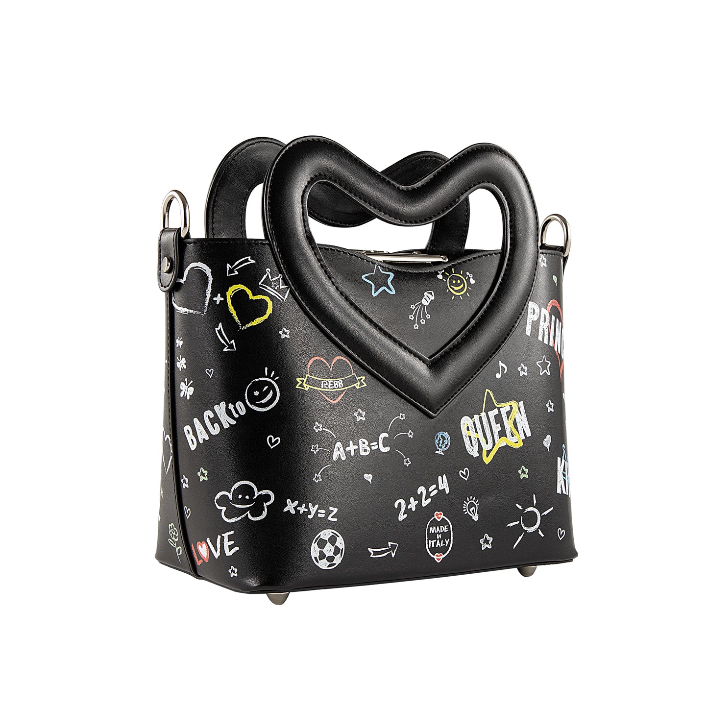 Love Blackboard nero, mini borsa a tracolla o a mano con manico a cuore