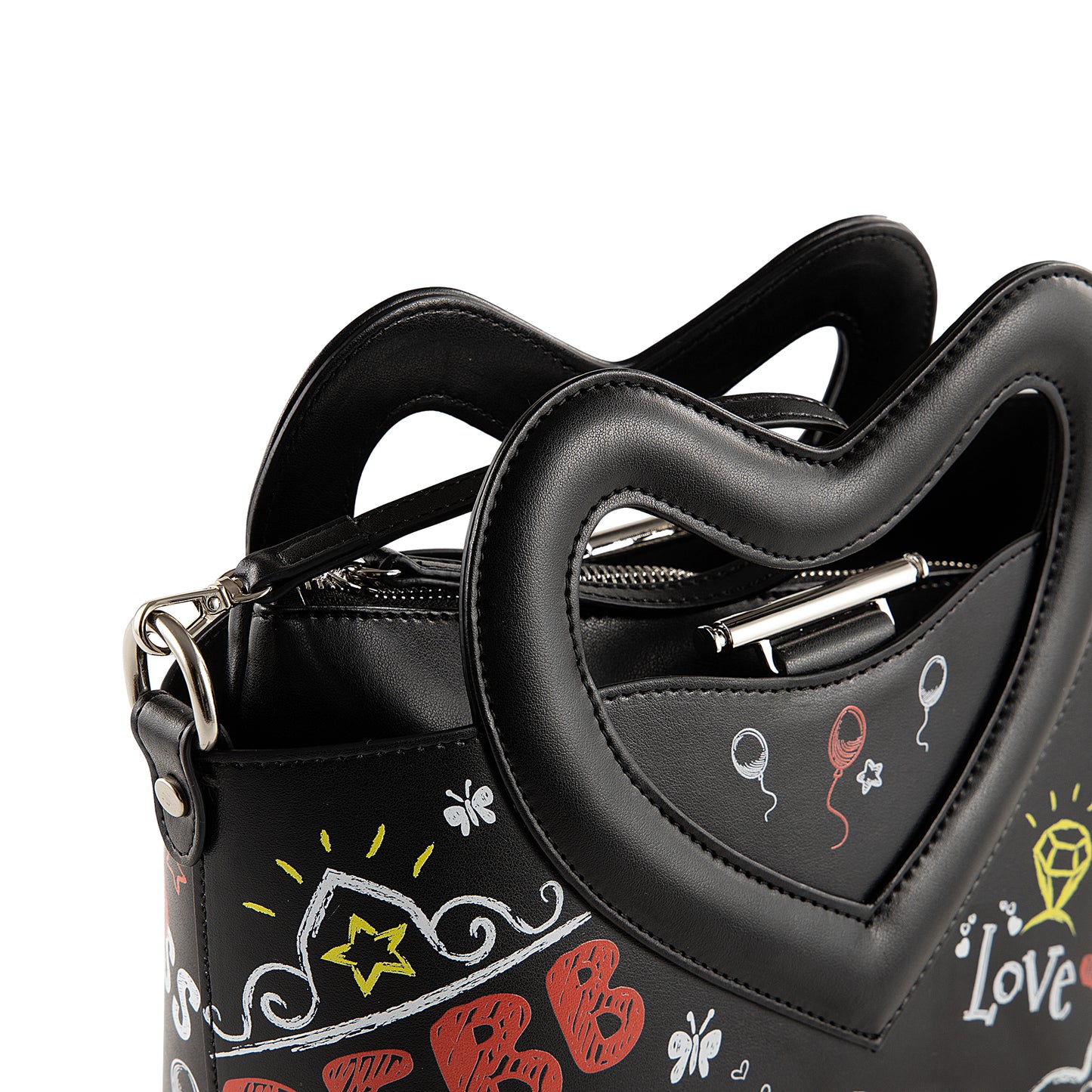 Love Blackboard nero, mini borsa a tracolla o a mano con manico a cuore